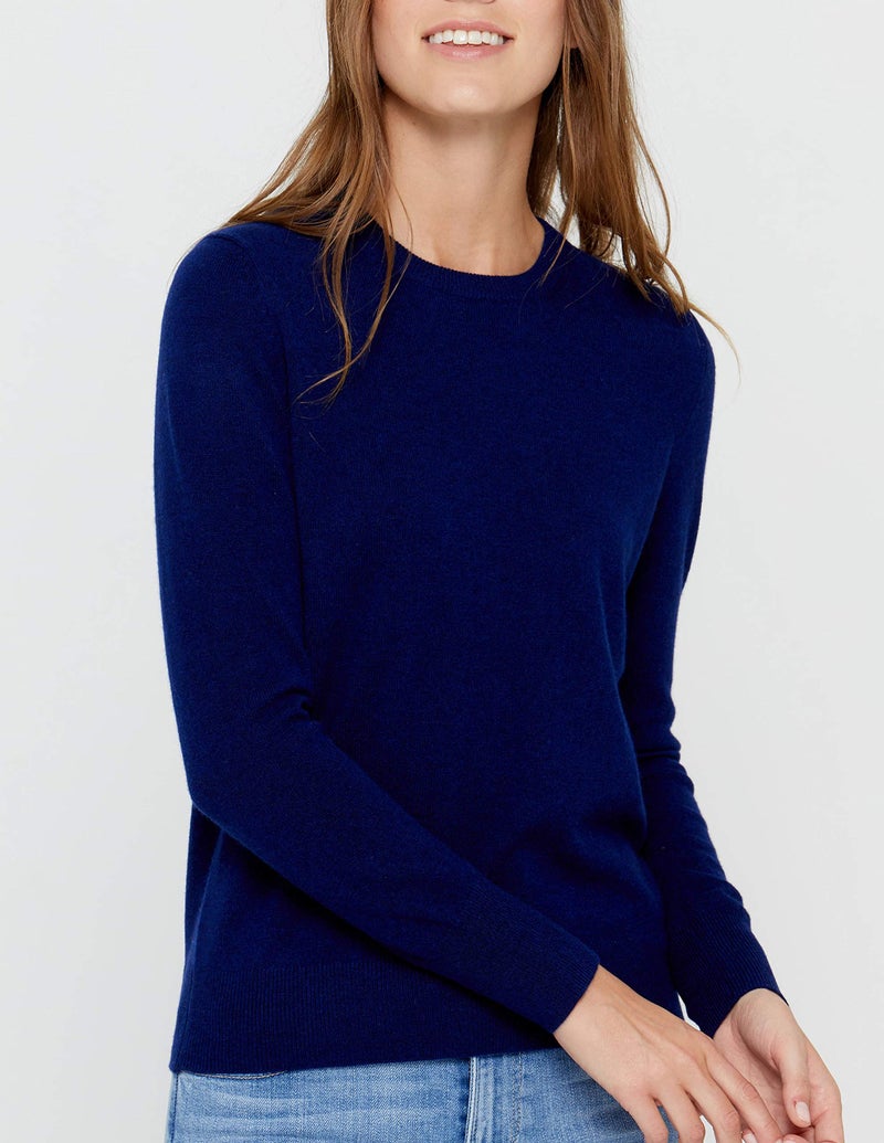 State Cashmere Womenâ€™s Essential Crewneck Sweater 100% Pure Cashmere Classic Long Sleeve Pullover (Navy, Small) - Image 2